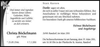 Traueranzeige von Christa Böckelmann von Neue Osnabrücker Zeitung GmbH & Co. KG