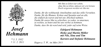Traueranzeige von Josef Hehmann von Neue Osnabrücker Zeitung GmbH & Co. KG