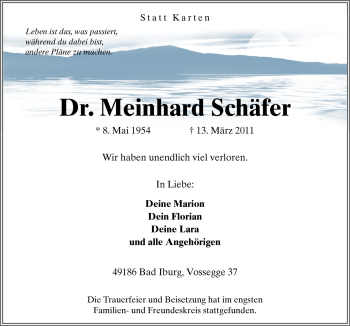 Traueranzeige von Meinhard Schäfer von Neue Osnabrücker Zeitung GmbH & Co. KG