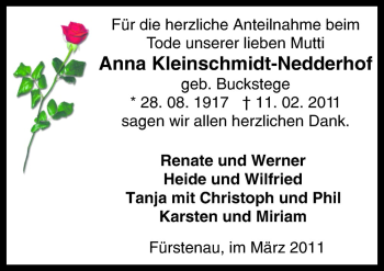 Traueranzeige von Anna Kleinschmidt-Nedderhof von Neue Osnabrücker Zeitung GmbH & Co. KG