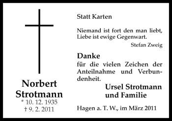Traueranzeige von Norbert Strotmann von Neue Osnabrücker Zeitung GmbH & Co. KG