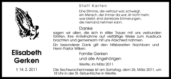 Traueranzeige von Elisabeth Gerken von Neue Osnabrücker Zeitung GmbH & Co. KG