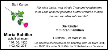 Traueranzeige von Maria Schiller von Neue Osnabrücker Zeitung GmbH & Co. KG