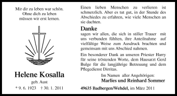 Traueranzeige von Helene Kosalla von Neue Osnabrücker Zeitung GmbH & Co. KG