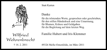 Traueranzeige von Wilfried Wehrenbrecht von Neue Osnabrücker Zeitung GmbH & Co. KG