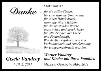 Traueranzeige von Gisela Vandrey von Neue Osnabrücker Zeitung GmbH & Co. KG