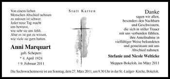 Traueranzeige von Anni Marquart von Neue Osnabrücker Zeitung GmbH & Co. KG