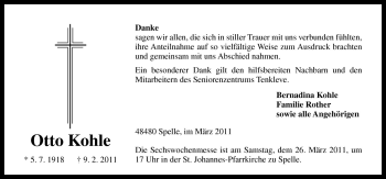 Traueranzeige von Otto Kohle von Neue Osnabrücker Zeitung GmbH & Co. KG