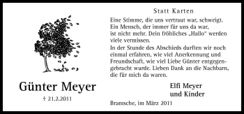 Traueranzeige von Günter Meyer von Neue Osnabrücker Zeitung GmbH & Co. KG