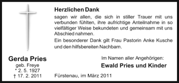 Traueranzeige von Gerda Pries von Neue Osnabrücker Zeitung GmbH & Co. KG