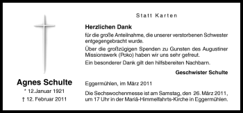 Traueranzeige von Agnes Schulte von Neue Osnabrücker Zeitung GmbH & Co. KG