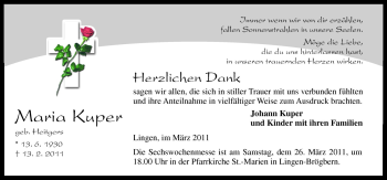 Traueranzeige von Maria Kuper von Neue Osnabrücker Zeitung GmbH & Co. KG