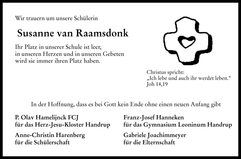  Traueranzeige für Susanne van Raamsdonk vom 26.03.2011 aus Neue Osnabrücker Zeitung GmbH & Co. KG