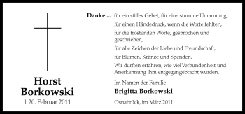 Traueranzeige von Horst Borkowski von Neue Osnabrücker Zeitung GmbH & Co. KG