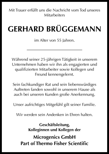 Traueranzeige von Gerhard Brüggemann von Neue Osnabrücker Zeitung GmbH & Co. KG