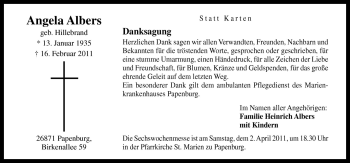 Traueranzeige von Angela Albers von Neue Osnabrücker Zeitung GmbH & Co. KG