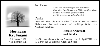 Traueranzeige von Hermann Krüßmann von Neue Osnabrücker Zeitung GmbH & Co. KG