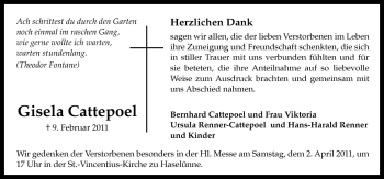 Traueranzeige von Gisela Cattepoel von Neue Osnabrücker Zeitung GmbH & Co. KG