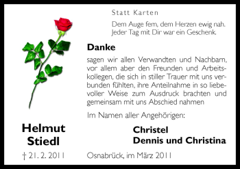 Traueranzeige von Helmut Stiedl von Neue Osnabrücker Zeitung GmbH & Co. KG