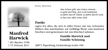 Traueranzeige von Manfred Harwick von Neue Osnabrücker Zeitung GmbH & Co. KG