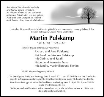 Traueranzeige von Martin Pulskamp von Neue Osnabrücker Zeitung GmbH & Co. KG