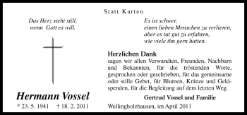 Traueranzeige von Hermann Vossel von Neue Osnabrücker Zeitung GmbH & Co. KG