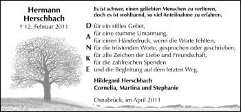Traueranzeige von Hermann Herschbach von Neue Osnabrücker Zeitung GmbH & Co. KG