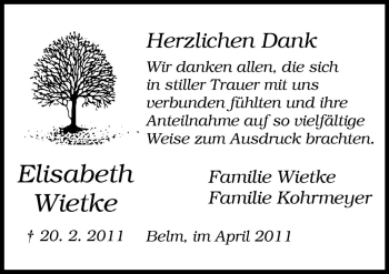 Traueranzeige von Elisabeth Wietke von Neue Osnabrücker Zeitung GmbH & Co. KG