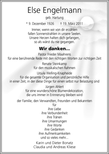 Traueranzeige von Else Engelmann von Neue Osnabrücker Zeitung GmbH & Co. KG