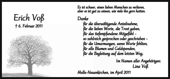Traueranzeige von Erich Voß von Neue Osnabrücker Zeitung GmbH & Co. KG
