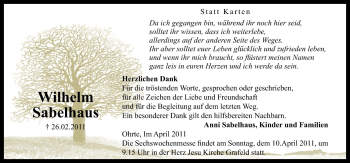 Traueranzeige von Wilhelm Sabelhaus von Neue Osnabrücker Zeitung GmbH & Co. KG