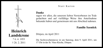 Traueranzeige von Heinrich Landskrone von Neue Osnabrücker Zeitung GmbH & Co. KG