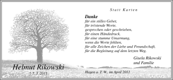Traueranzeige von Helmut Rikowski von Neue Osnabrücker Zeitung GmbH & Co. KG