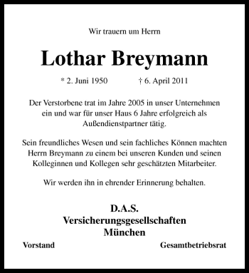 Traueranzeige von Lothar Breymann von Neue Osnabrücker Zeitung GmbH & Co. KG