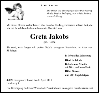 Traueranzeige von Greta Jakobs von Neue Osnabrücker Zeitung GmbH & Co. KG