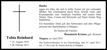 Traueranzeige von Reinhard Tobia von Neue Osnabrücker Zeitung GmbH & Co. KG