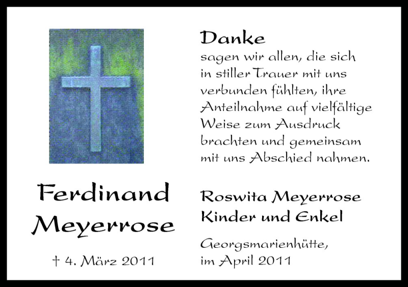  Traueranzeige für Ferdinand Meyerrose vom 16.04.2011 aus Neue Osnabrücker Zeitung GmbH & Co. KG