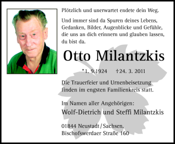 Traueranzeige von Otto Milantzkis von Neue Osnabrücker Zeitung GmbH & Co. KG