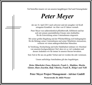 Traueranzeige von Peter Meyer von Neue Osnabrücker Zeitung GmbH & Co. KG