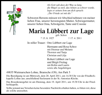 Traueranzeige von Maria Lübbert zur Lage von Neue Osnabrücker Zeitung GmbH & Co. KG