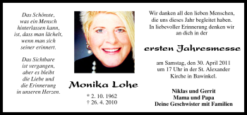 Traueranzeige von Monika Lohe von Neue Osnabrücker Zeitung GmbH & Co. KG