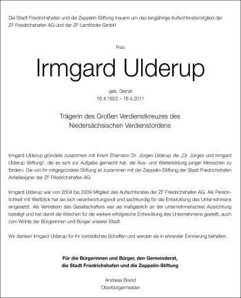 Traueranzeige von Irmgard Ulderup von Neue Osnabrücker Zeitung GmbH & Co. KG