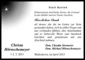Traueranzeige von Christa Hörnschemeyer von Neue Osnabrücker Zeitung GmbH & Co. KG