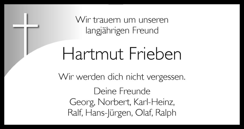  Traueranzeige für Hartmut Frieben vom 31.05.2011 aus Neue Osnabrücker Zeitung GmbH & Co. KG