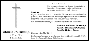 Traueranzeige von Martin Pulskamp von Neue Osnabrücker Zeitung GmbH & Co. KG