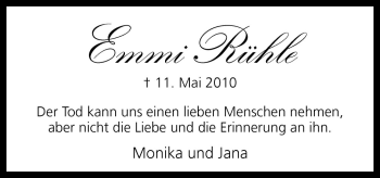 Traueranzeige von Emmi Rühle von Neue Osnabrücker Zeitung GmbH & Co. KG