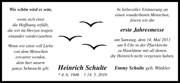 Traueranzeige von Heinrich Schulte von Neue Osnabrücker Zeitung GmbH & Co. KG
