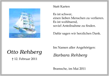 Traueranzeige von Otto Rehberg von Neue Osnabrücker Zeitung GmbH & Co. KG