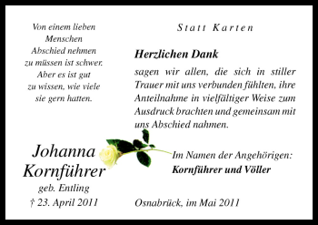 Traueranzeige von Johanna Kornführer von Neue Osnabrücker Zeitung GmbH & Co. KG