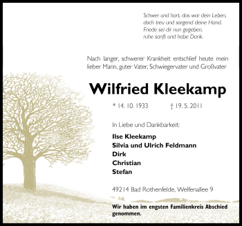 Traueranzeige von Wilfried Kleekamp von Neue Osnabrücker Zeitung GmbH & Co. KG